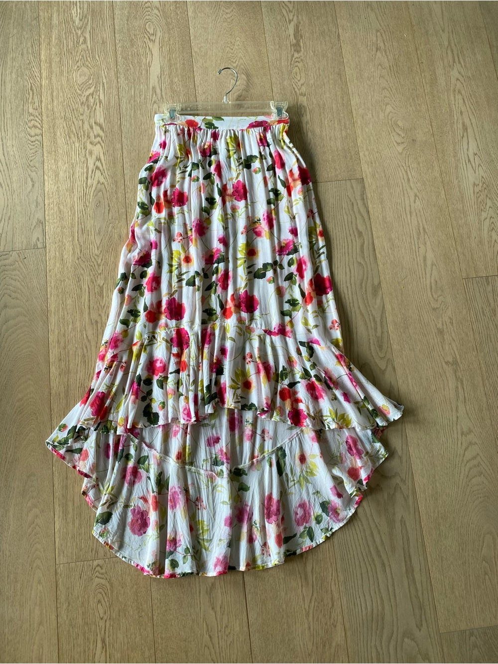 Nanette Lepore White High-Low Skirt with Pink & Green Floral